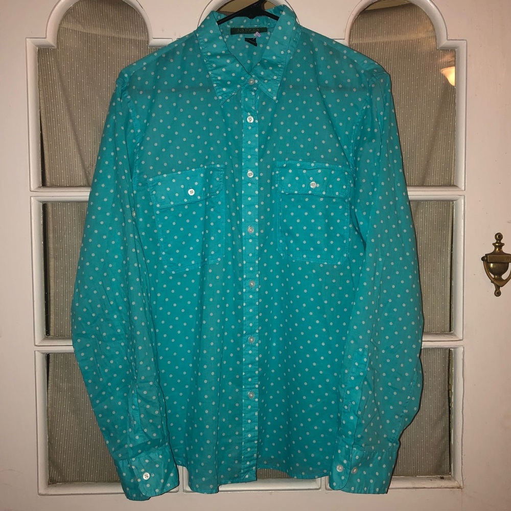 Ralph Lauren Teal Polka Dot Button Down